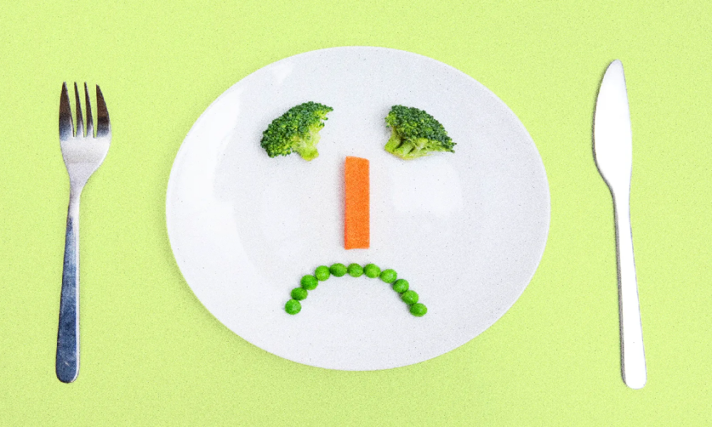 vegetable on the table with sad brocolli