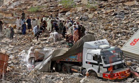 Huge Landslide Close To Torkham Border Burying Trucks, At Least 2 People Dead